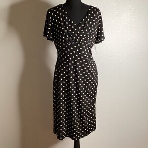 Liz Claiborne Black and Cream Polka Dot Midi Dress